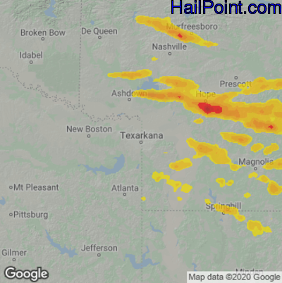 Hail Map for Texarkana, AR Region on May 9, 2021 