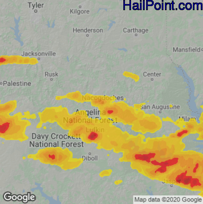 Hail Map for Nacogdoches, TX Region on May 9, 2021