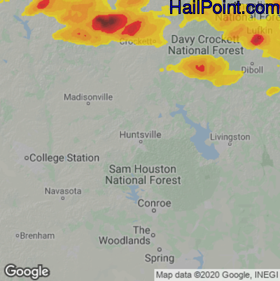 Hail Map for Huntsville, TX Region on May 9, 2021