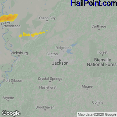Hail Map for Jackson, MS Region on May 10, 2021