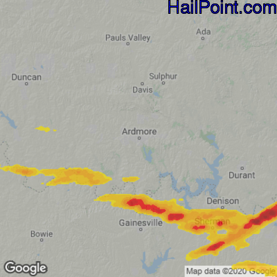 Hail Map for Ardmore, OK Region on May 10, 2021 