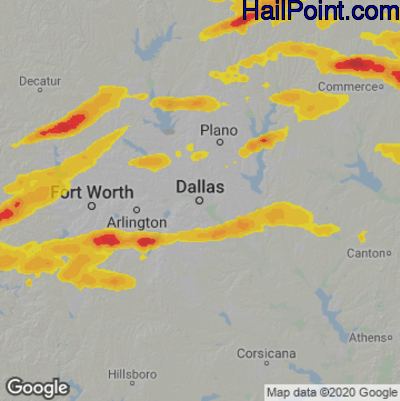 Hail Map for Dallas, TX Region on May 10, 2021