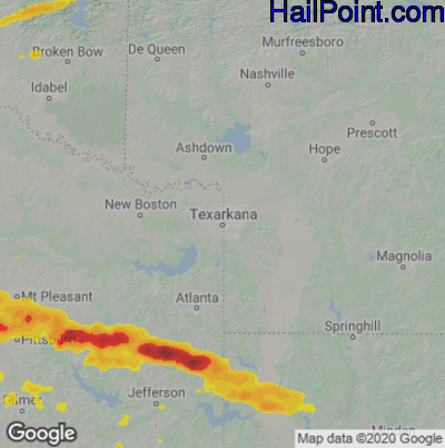 Hail Map for Texarkana, AR Region on May 10, 2021