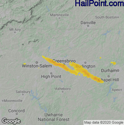 Hail Map for Greensboro, NC Region on May 10, 2021