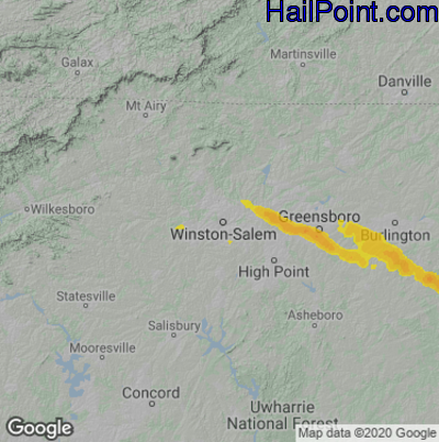 Hail Map for Winston-Salem, NC Region on May 10, 2021 