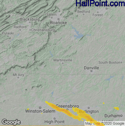 Hail Map for Martinsville, VA Region on May 10, 2021