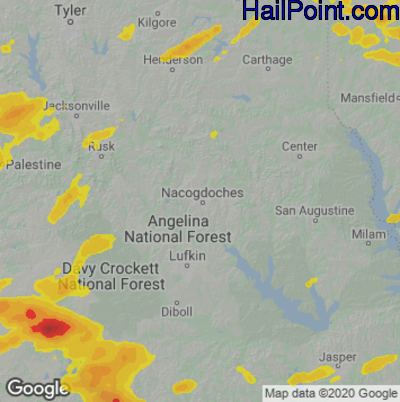 Hail Map for Nacogdoches, TX Region on May 10, 2021