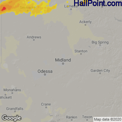 Hail Map for Midland, TX Region on May 11, 2021