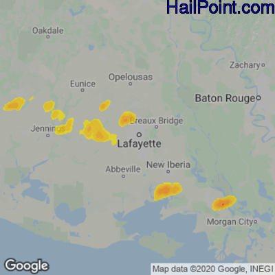 Hail Map for Lafayette, LA Region on May 11, 2021 