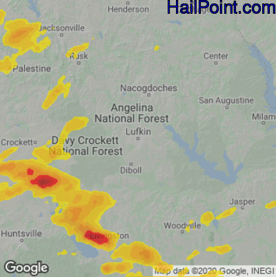Hail Map for Lufkin, TX Region on May 11, 2021