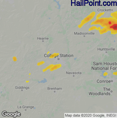 Hail Map for College Station, TX Region on May 11, 2021