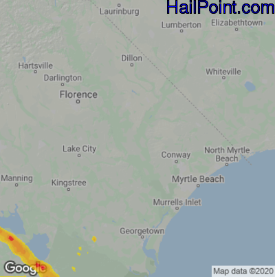 Hail Map for Myrtle Beach, SC Region on May 11, 2021