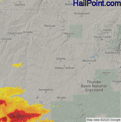 Hail Map for Gilette, WY Region on May 14, 2021 