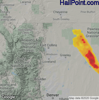 Hail Map for Fort Collins, CO Region on May 15, 2021