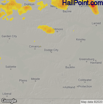 Hail Map for Dodge City, KS Region on May 15, 2021