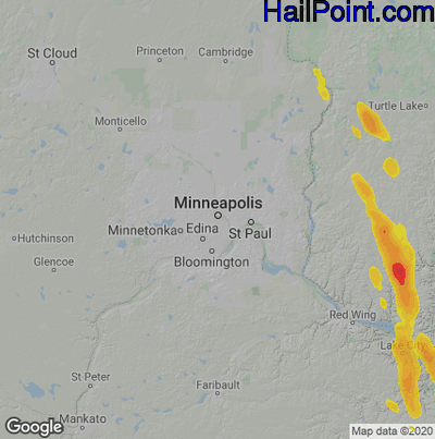 Hail Map for Minneapolis, MN Region on May 15, 2021