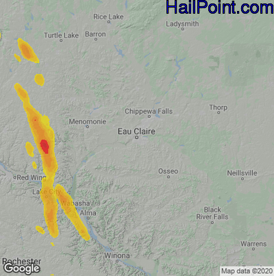Hail Map for Eau Claire, WI Region on May 15, 2021