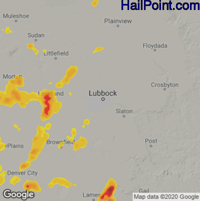 Hail Map for Lubbock, TX Region on May 15, 2021