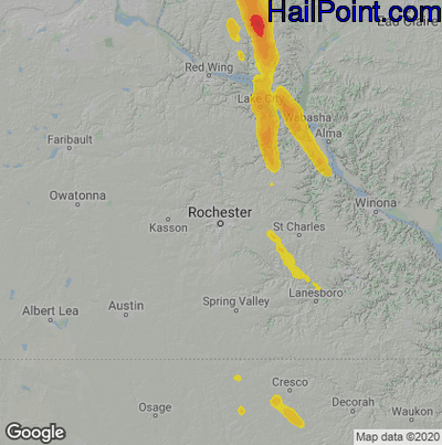 Hail Map for Rochester, MN Region on May 15, 2021