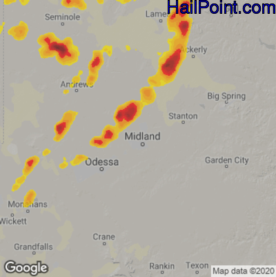 Hail Map for Midland, TX Region on May 15, 2021