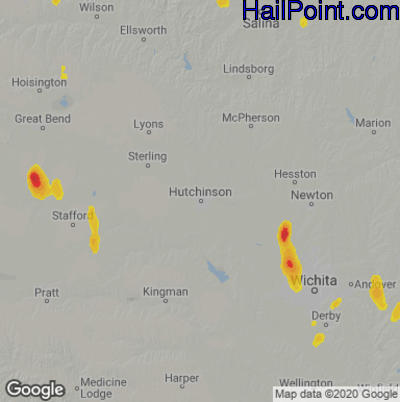 Hail Map for Hutchinson, KS Region on May 16, 2021