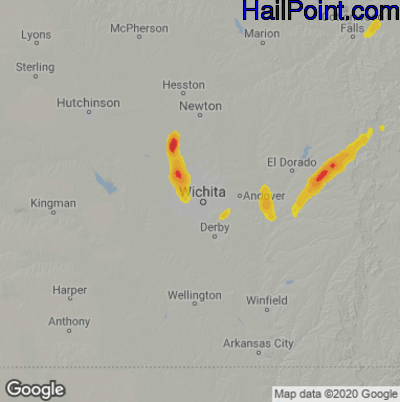 Hail Map for Wichita, KS Region on May 16, 2021
