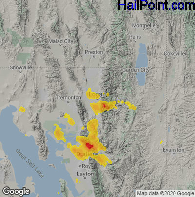 Hail Map for Logan, UT Region on May 16, 2021