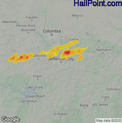 Hail Map for Jefferson City, MO Region on May 16, 2021 