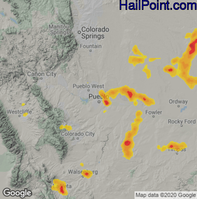 Hail Map for Pueblo, CO Region on May 16, 2021