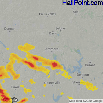 Hail Map for Ardmore, OK Region on May 16, 2021