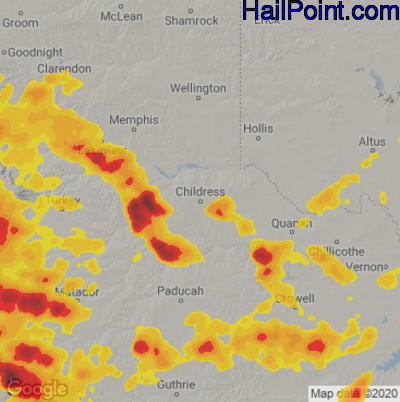 Hail Map for Childress, TX Region on May 16, 2021