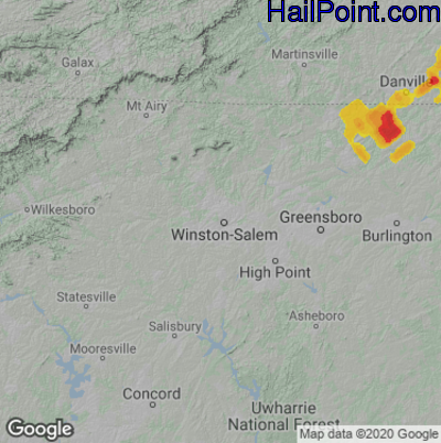 Hail Map for Winston-Salem, NC Region on May 17, 2021