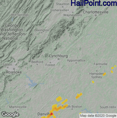 Hail Map for Lynchburg, VA Region on May 17, 2021