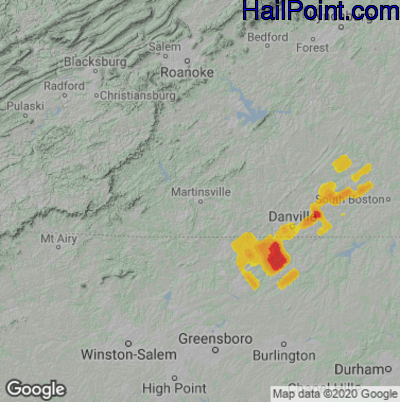 Hail Map for Martinsville, VA Region on May 17, 2021 