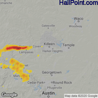 Hail Map for Killeen, TX Region on May 17, 2021