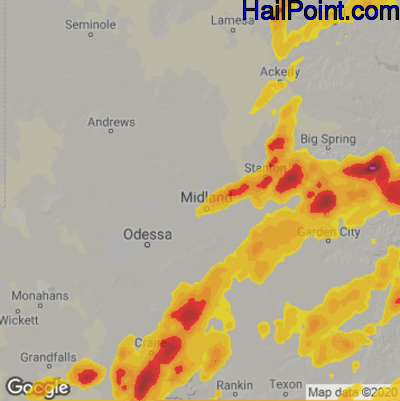 Hail Map for Midland, TX Region on May 17, 2021