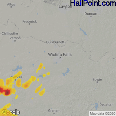 Hail Map for Wichita Falls, TX Region on May 18, 2021