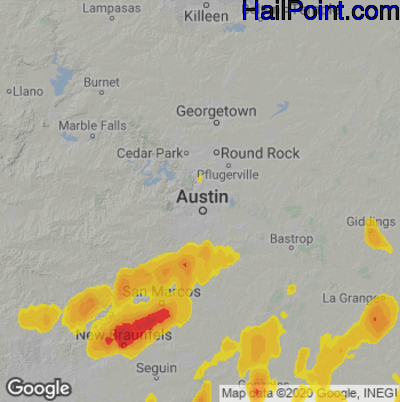 Hail Map for Austin, TX Region on May 18, 2021