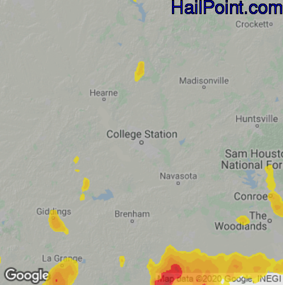Hail Map for College Station, TX Region on May 18, 2021