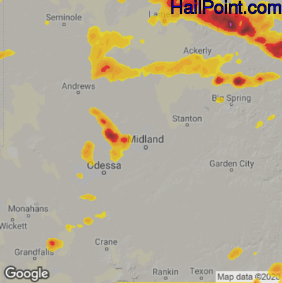 Hail Map for Midland, TX Region on May 18, 2021