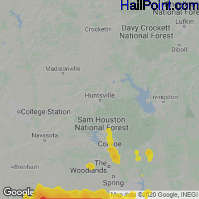 Hail Map for Huntsville, TX Region on May 19, 2021