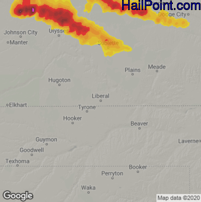 Hail Map for Liberal, KS Region on May 25, 2021