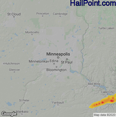 Hail Map for Minneapolis, MN Region on May 25, 2021