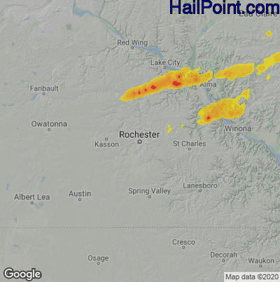 Hail Map for Rochester, MN Region on May 25, 2021 