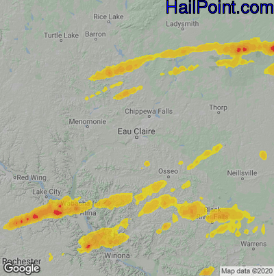 Hail Map for Eau Claire, WI Region on May 25, 2021 