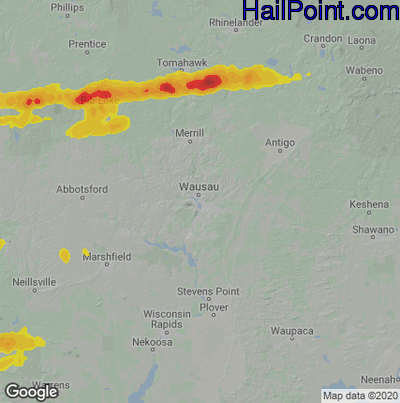 Hail Map for Wausau, WI Region on May 25, 2021