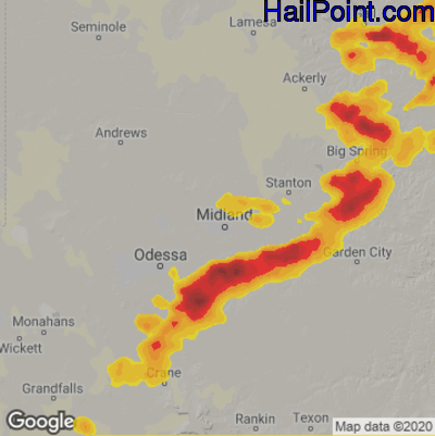 Hail Map for Midland, TX Region on May 25, 2021