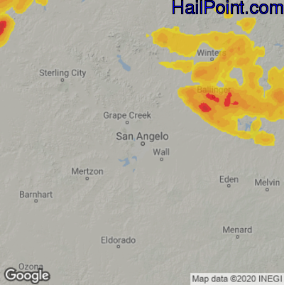 Hail Map for San Angelo, TX Region on May 25, 2021