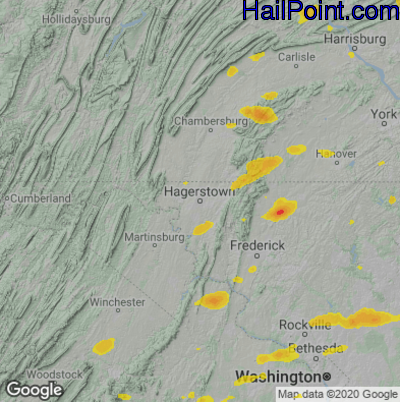 Hail Map for Hagerstown, MD Region on May 26, 2021 