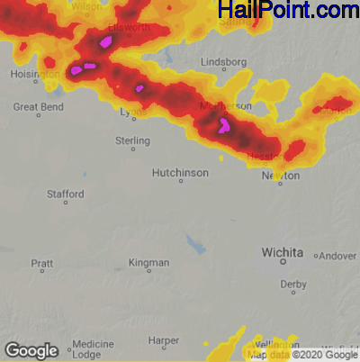 Hail Map for Hutchinson, KS Region on May 26, 2021